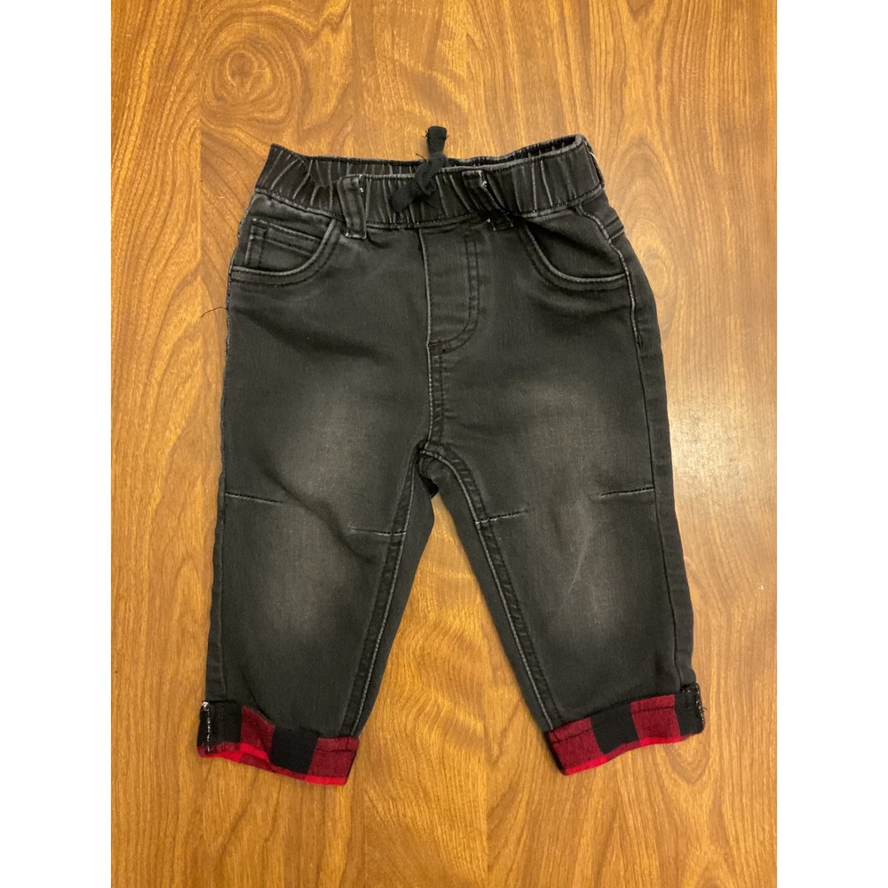 First Impressions Baby Boys Black Denim Buffalo Plaid Lined Jeans 6-9 Months